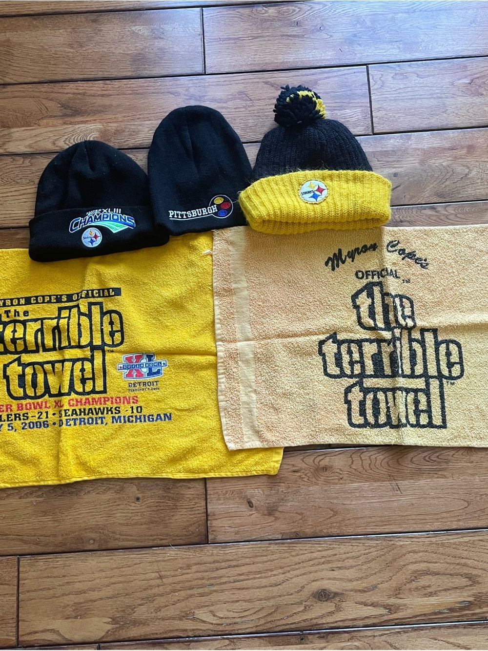 NFL Pittsburgh Steelers Black and Yellow Beanies and Terrible Towel Set